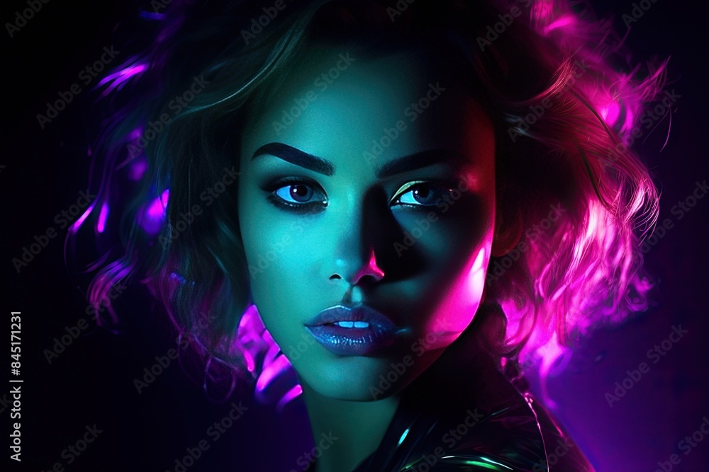 Beautiful woman close up neon light portrait Beautiful woman close up neon light portrait