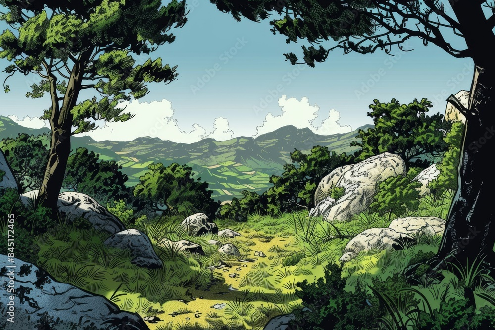 A serene and peaceful forest and open space A serene and peaceful forest and open space