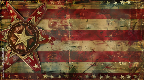 Memorial Day western banner featuring sheriff badge stars and bandana-patterned stripes.