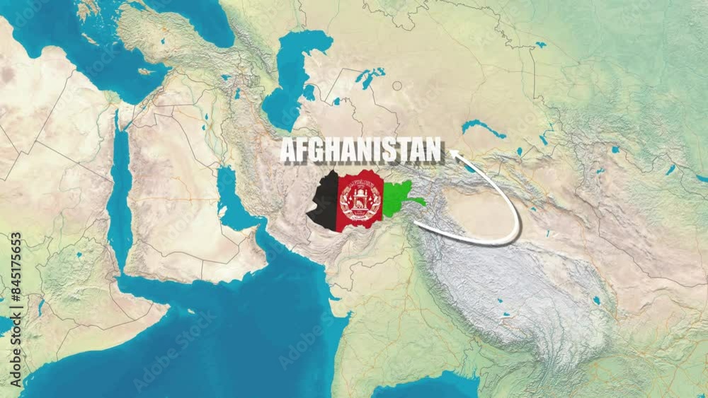 Afghanistan Map Animation Flag Effect And Stroke Line With Title
