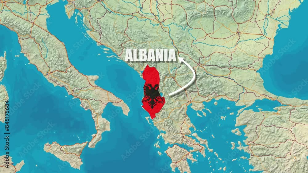 Albania Map Animation Flag Effect and stroke line with title Animation ...