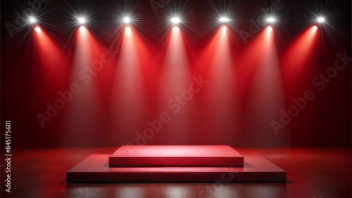 Empty red Showcase Platform with Spotlight photo