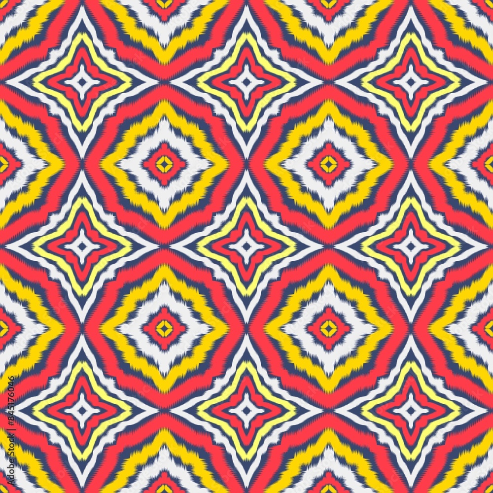 Seamless Ikat ethnic traditional Textile pattern geometric abstract folklore ornament Tribal ethnic illustration background design for print, clothing, scarf Seamless Ikat ethnic traditional Textile pattern geometric abstract folklore ornament Tribal ethnic illustration background design for print, clothing, scarf