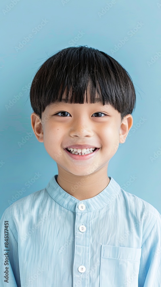 Happy Asian Child in Pale Blue Shirt Happy Asian Child in Pale Blue Shirt