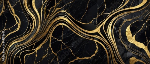 Panel kuchenny z motywem A black and gold marble texture background with swirling patterns