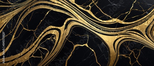 Panel kuchenny z motywem A black and gold marble texture background with swirling patterns