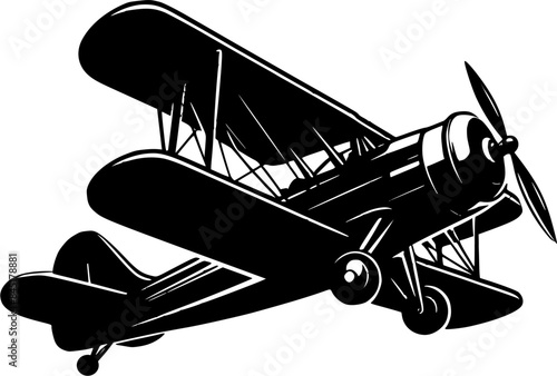 silhouette vintage airplane, biplane 