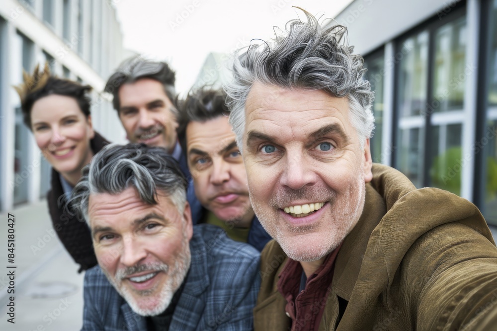 Portrait of a group of senior friends taking a selfie in the city Portrait of a group of senior friends taking a selfie in the city