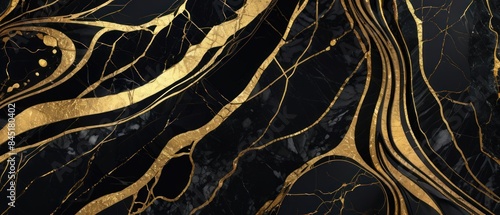Panel kuchenny z motywem A black and gold marble texture background with swirling patterns