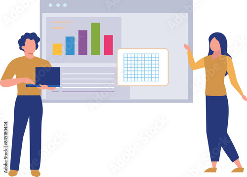 The girl is telling the boy about the graph.