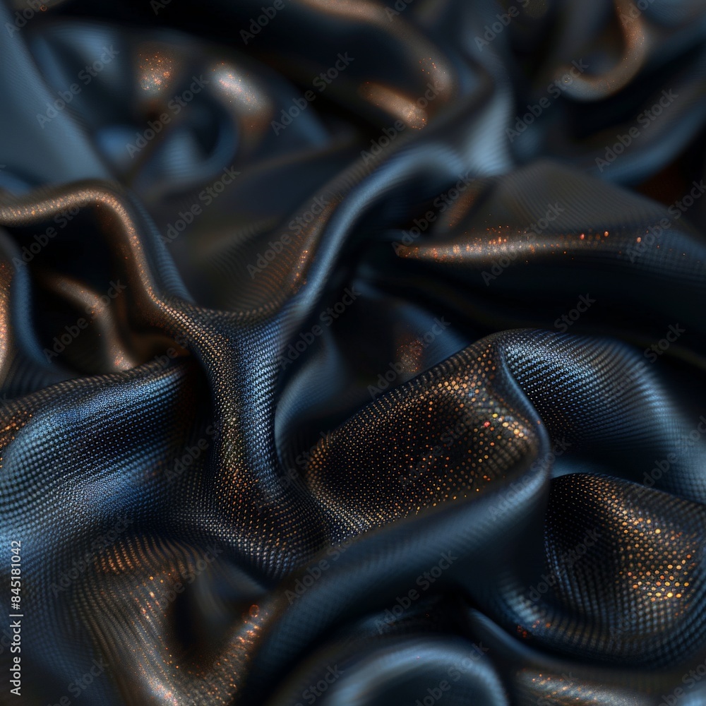 Elegant close-up of luxurious black satin fabric with shimmering gold accents, showcasing smooth textures and intricate foldsluxury Elegant close-up of luxurious black satin fabric with shimmering gold accents, showcasing smooth textures and intricate foldsluxury