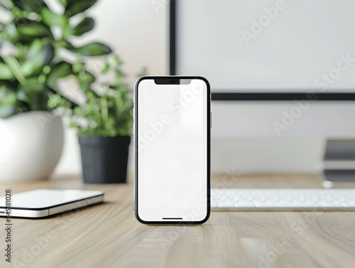 Wallpaper Mural Empty smartphone mockup on wood desk Torontodigital.ca