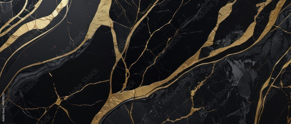 A black and gold marble texture background with swirling patterns A black and gold marble texture background with swirling patterns