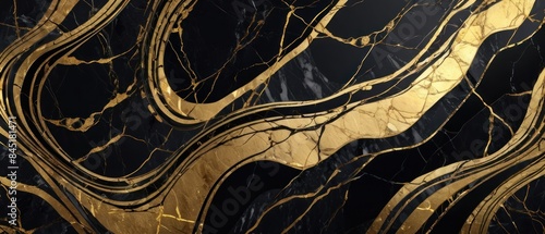 Panel kuchenny z motywem A black and gold marble texture background with swirling patterns