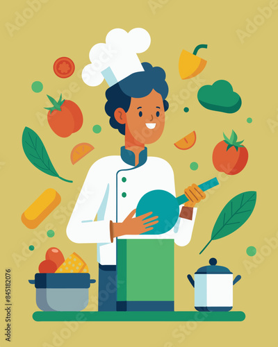An individual learning to use leftovers to create new and delicious meals reducing waste and saving money on groceries.. Vector illustration