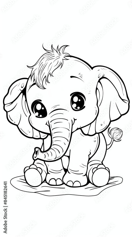 Page Coloring Book Black and White Line Art,Cute Elephant Line Art Page Coloring Book Black and White Line Art,Cute Elephant Line Art