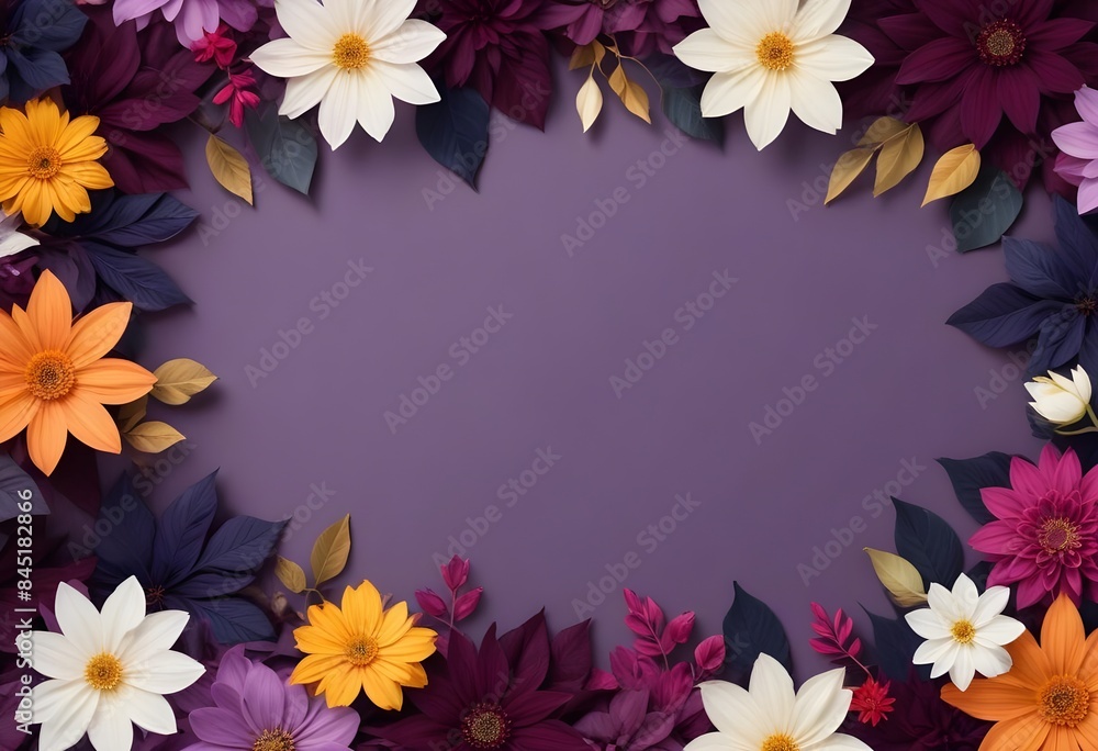 Flowers with leaves forming a border around a blank white background Flowers with leaves forming a border around a blank white background