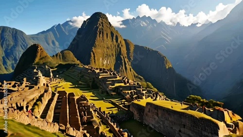 the beautiful atmosphere of Machu Piccu in Peru, smooth 4K looping virtual video animation photo