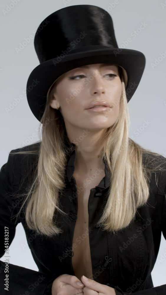woman with black top hat in vertical woman with black top hat in vertical