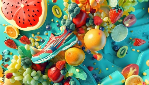 Sneaker in a Sea of Vibrant Fruits