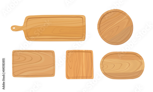Set of wooden serving boards. Platter, Plates. Hand drawn vector illustration.	
