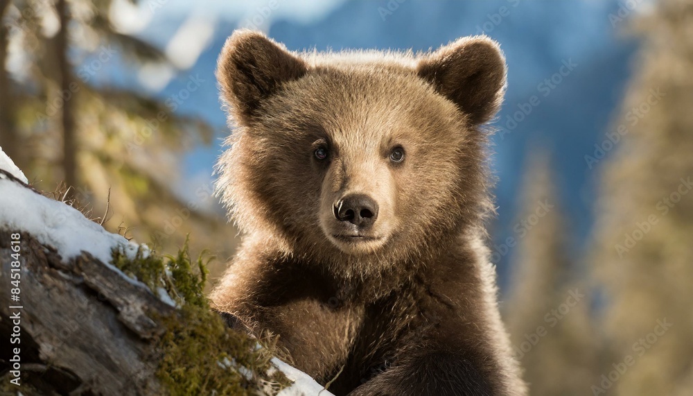 Fototapeta premium Wild brown bear cub closeup