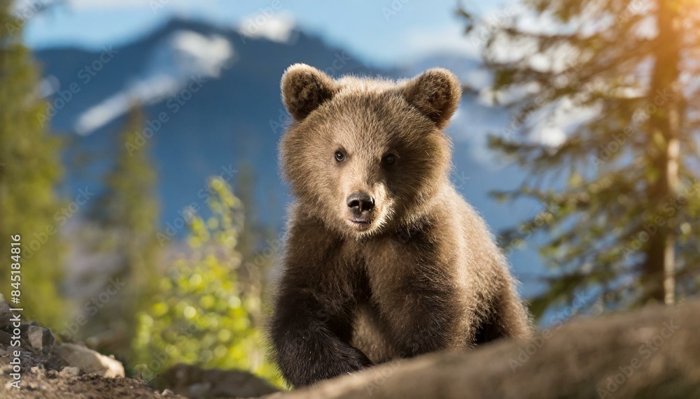 Obraz premium Wild brown bear cub closeup
