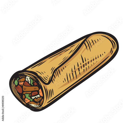 Engraved national street food wrap isolated on white background.