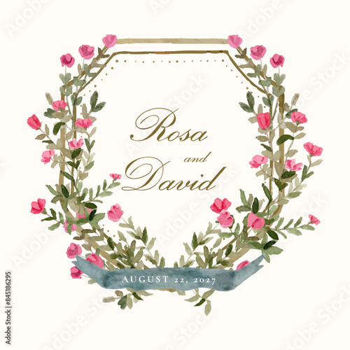wedding badge pink floral watercolor frame