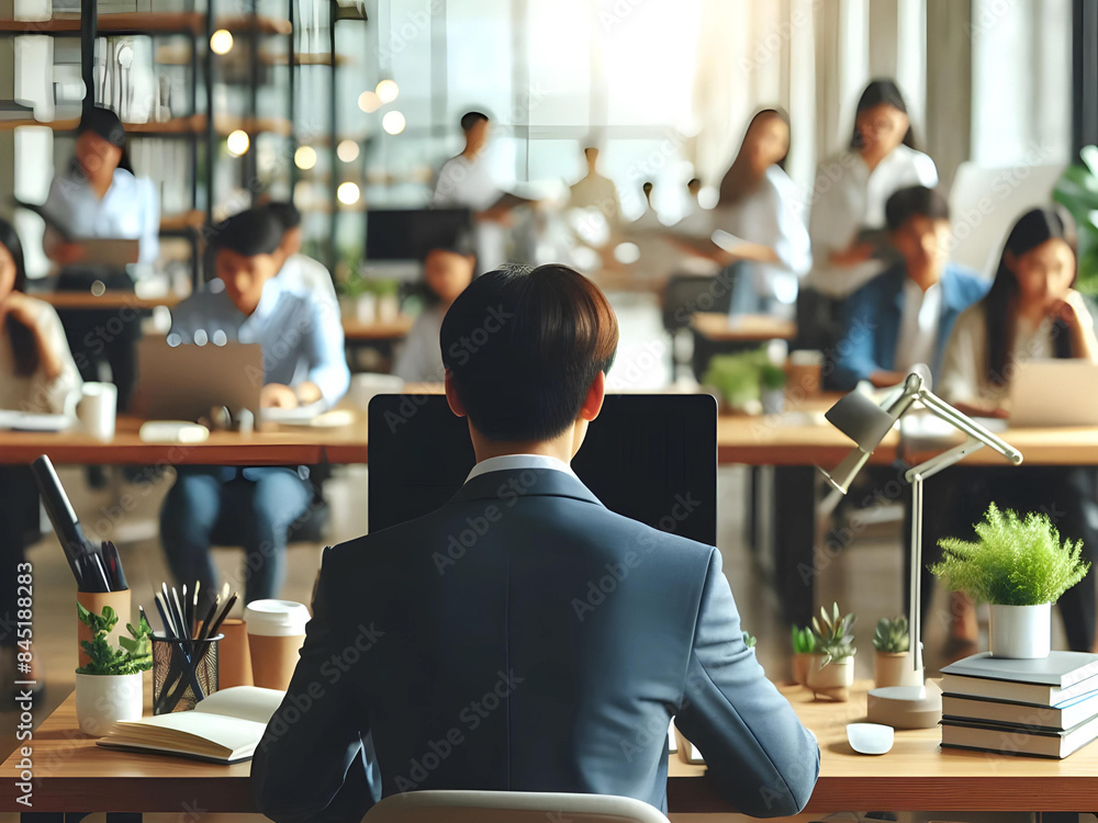 a professional man in an office setting works on a laptop, focused on his tasks a professional man in an office setting works on a laptop, focused on his tasks
