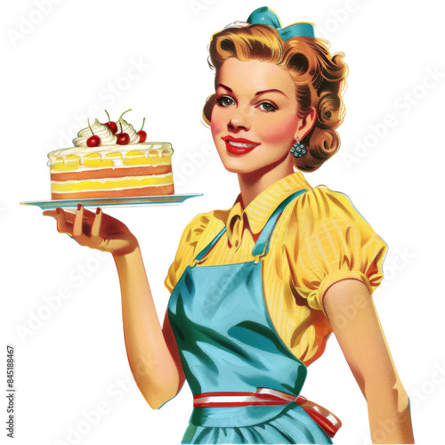 Smiling Woman Presenting a Cake with Cherries