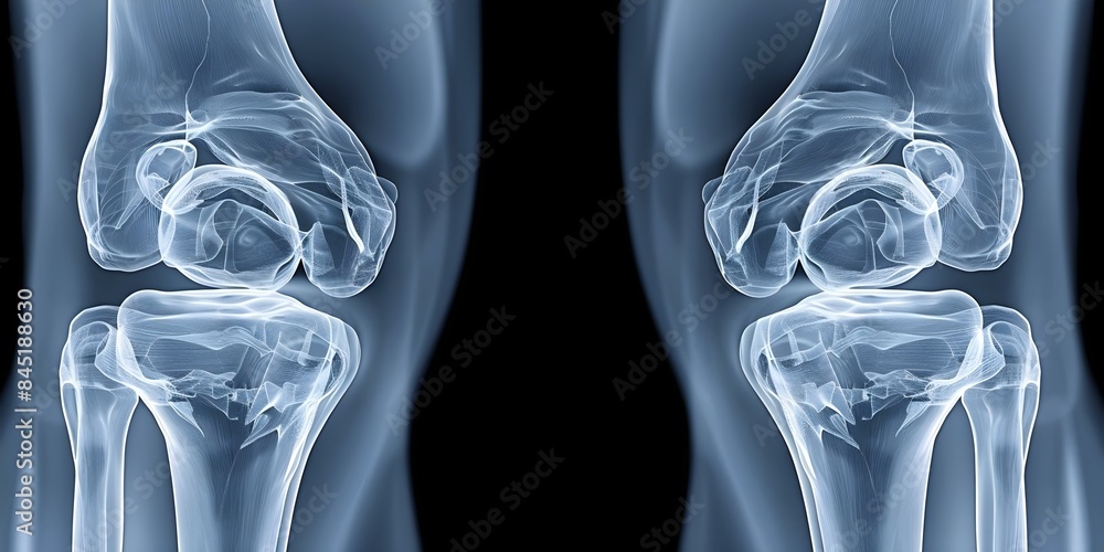 Xray image of human legs focusing on highlighted knees and feet ...