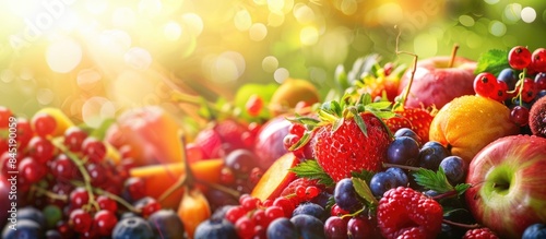 Diverse Selection of Fruits and Berries with Food and Fruity Background. photo