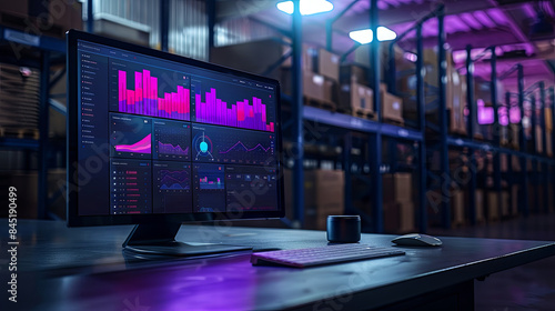 Wallpaper Mural Innovative computer software for warehouse management enables real-time monitoring of package delivery and goods. A computer screen displays a smart inventory dashboard, facilitating storage  Torontodigital.ca