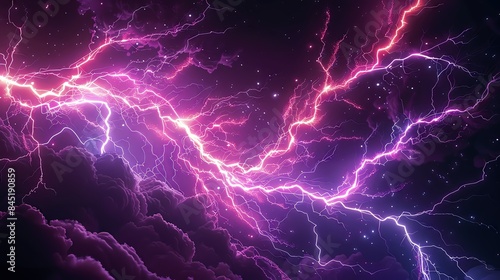 Abstract background with pink and blue lightning bolts on a black background. © Atchariya63