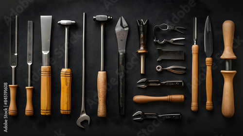 A collection of tools, including hammers, wrenches, and screwdrivers
