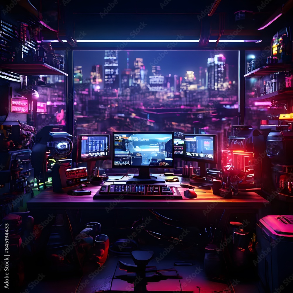 interior of a work space and computer and technology interior of a work space and computer and technology