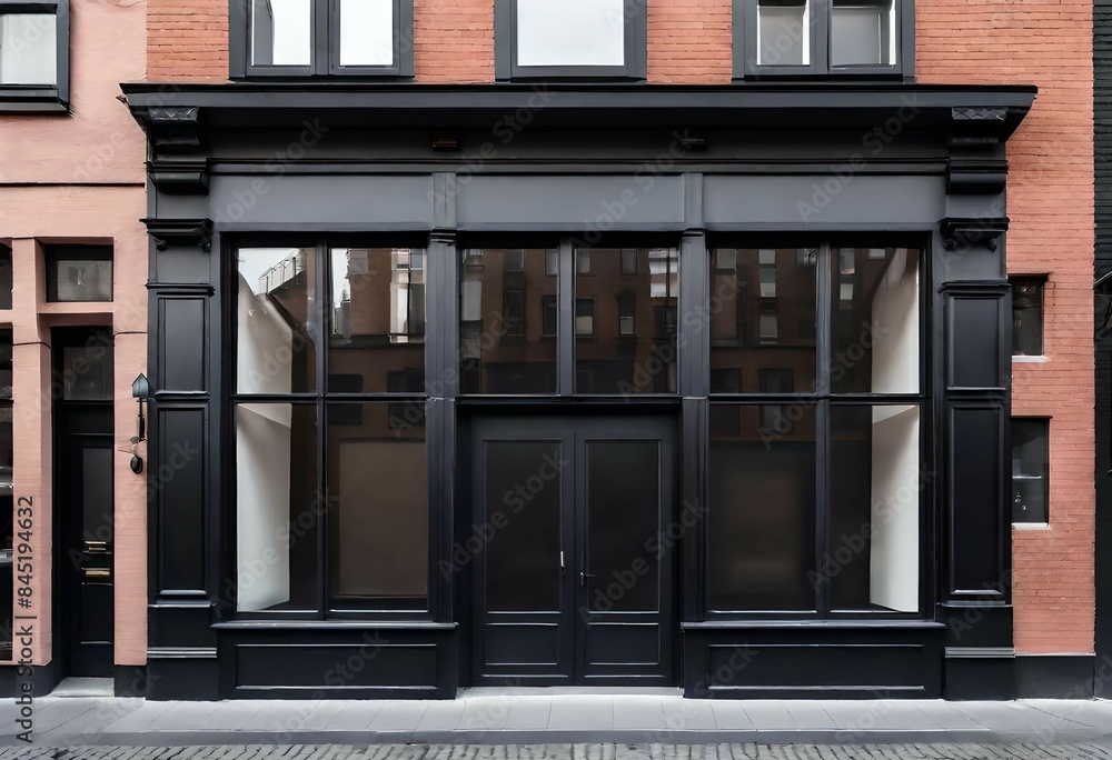 black painted storefront , brick wall facade black painted storefront , brick wall facade