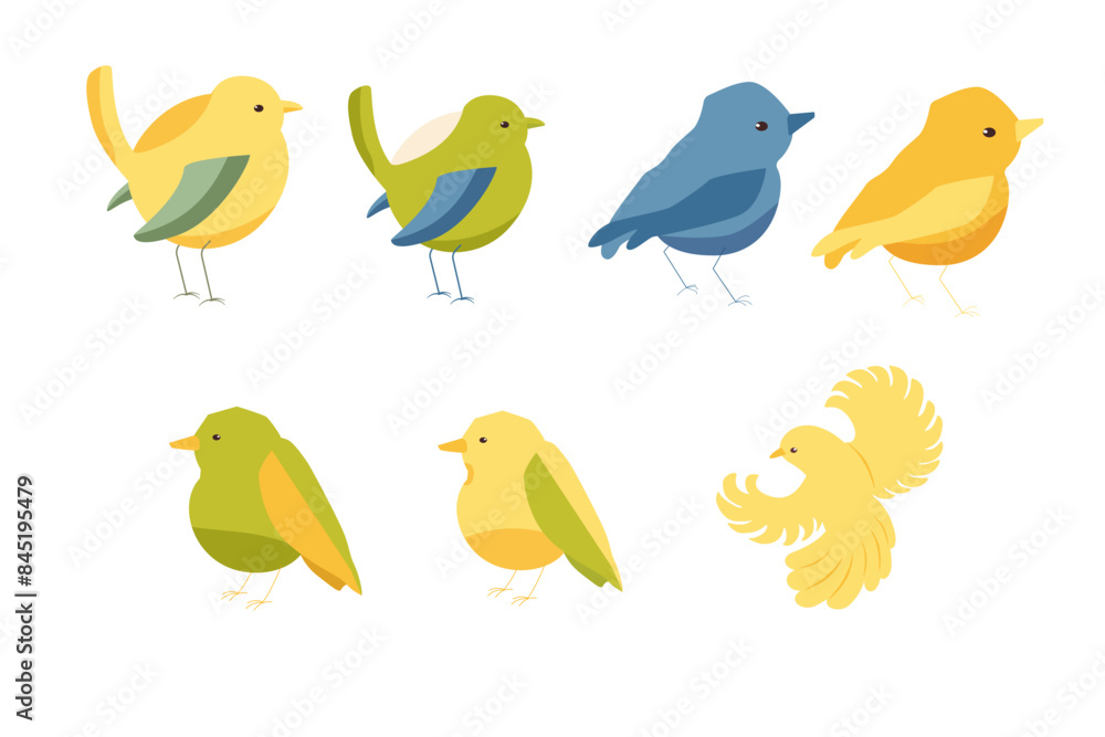 Fototapeta premium Cartoon bird character set. Icon set of bird. Isolated on white background. Illustration of color bird animal. Vector illustration