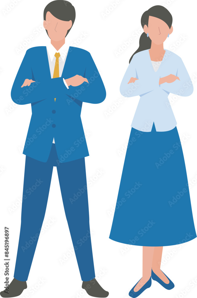 腕を組んでこちらを見ている男性と女性のビジネスパーソン 腕を組んでこちらを見ている男性と女性のビジネスパーソン