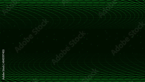 Cyberspace retro background 80s 90s style. Distorted green grid and starry sky.