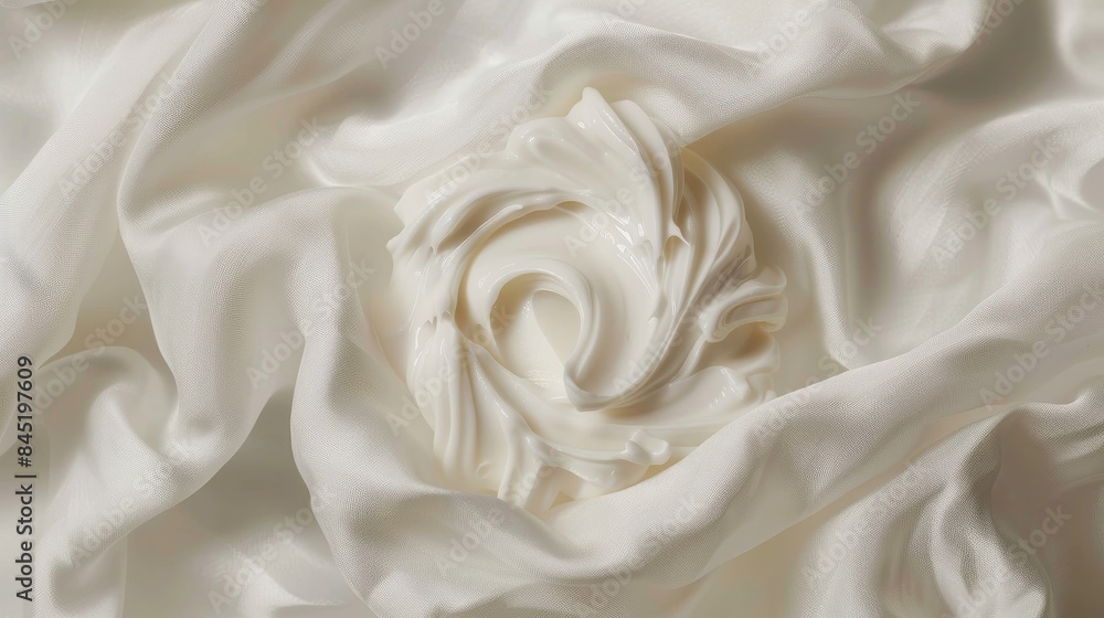 Homemade cosmetic cream on white fabric from top view Homemade cosmetic cream on white fabric from top view