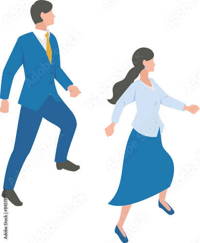 次のステップにジャンプをする男性と女性のビジネスパーソン