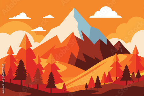 Beautiful autumn landscape. Beautiful landscape of mountains and autumn forest at dawn. The concept of travel  hiking  outdoor activities and adventure vector illustration