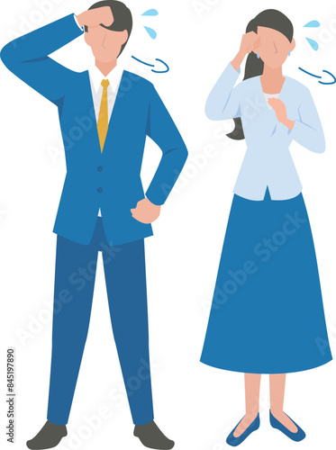 暑さを感じている男性と女性のビジネスパーソン