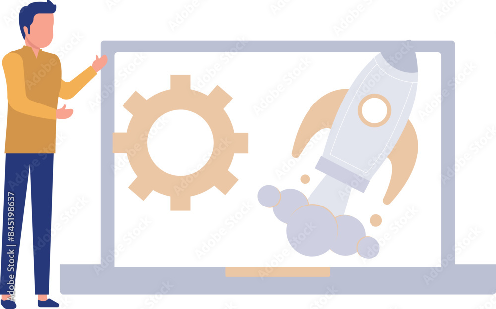 The boy shows the settings of the startup rocket. The boy shows the settings of the startup rocket.