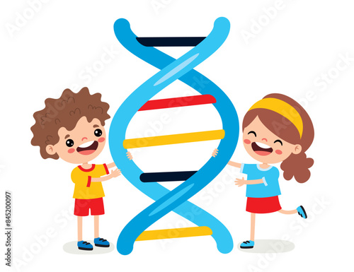 Cartoon Kids Holding DNA Icon