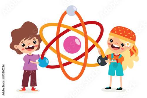 Cartoon Kids Holding Atom Icon