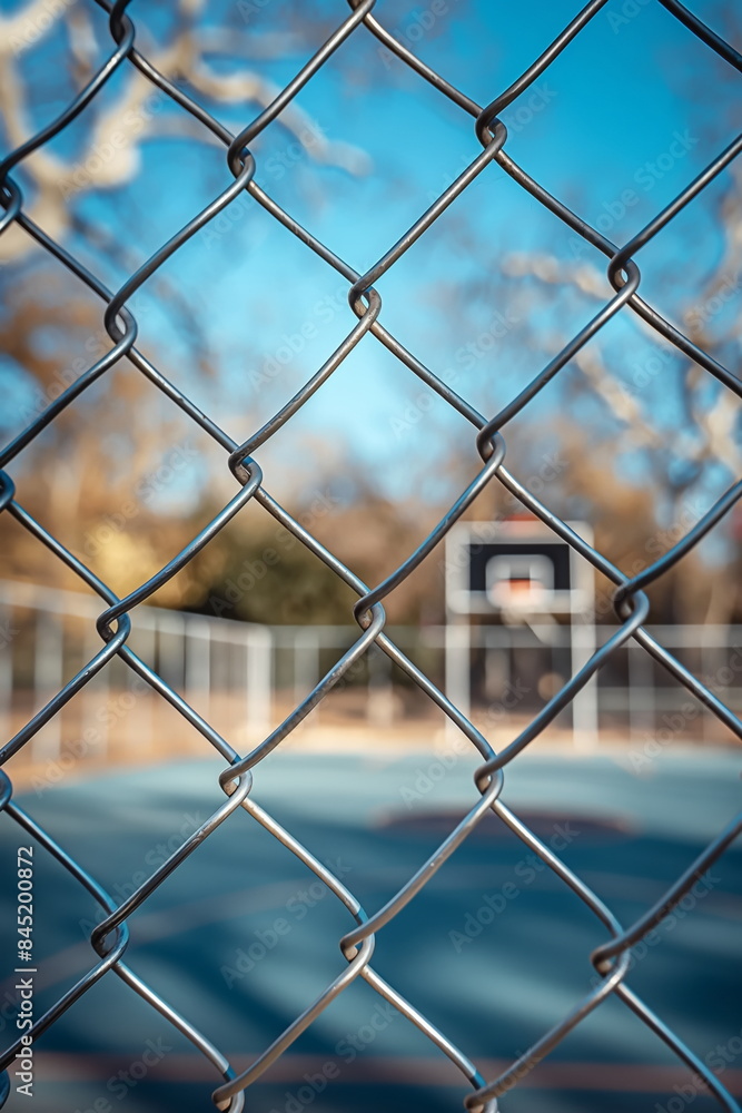 focus of steel net fence of outdoor basketball courtyard focus of steel net fence of outdoor basketball courtyard
