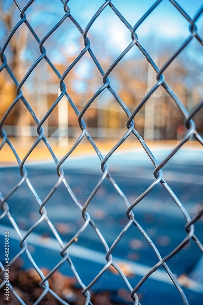 Fototapeta premium focus of steel net fence of outdoor basketball courtyard